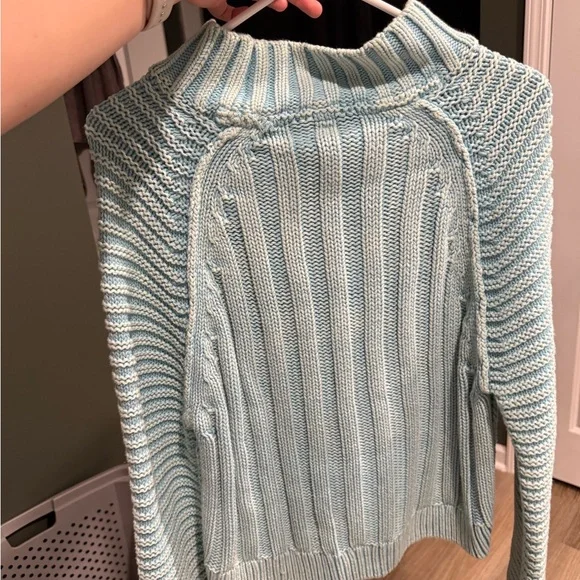 Free People Light Blue Cable Knit Cowl Neck Sweater - Picture 2 of 3